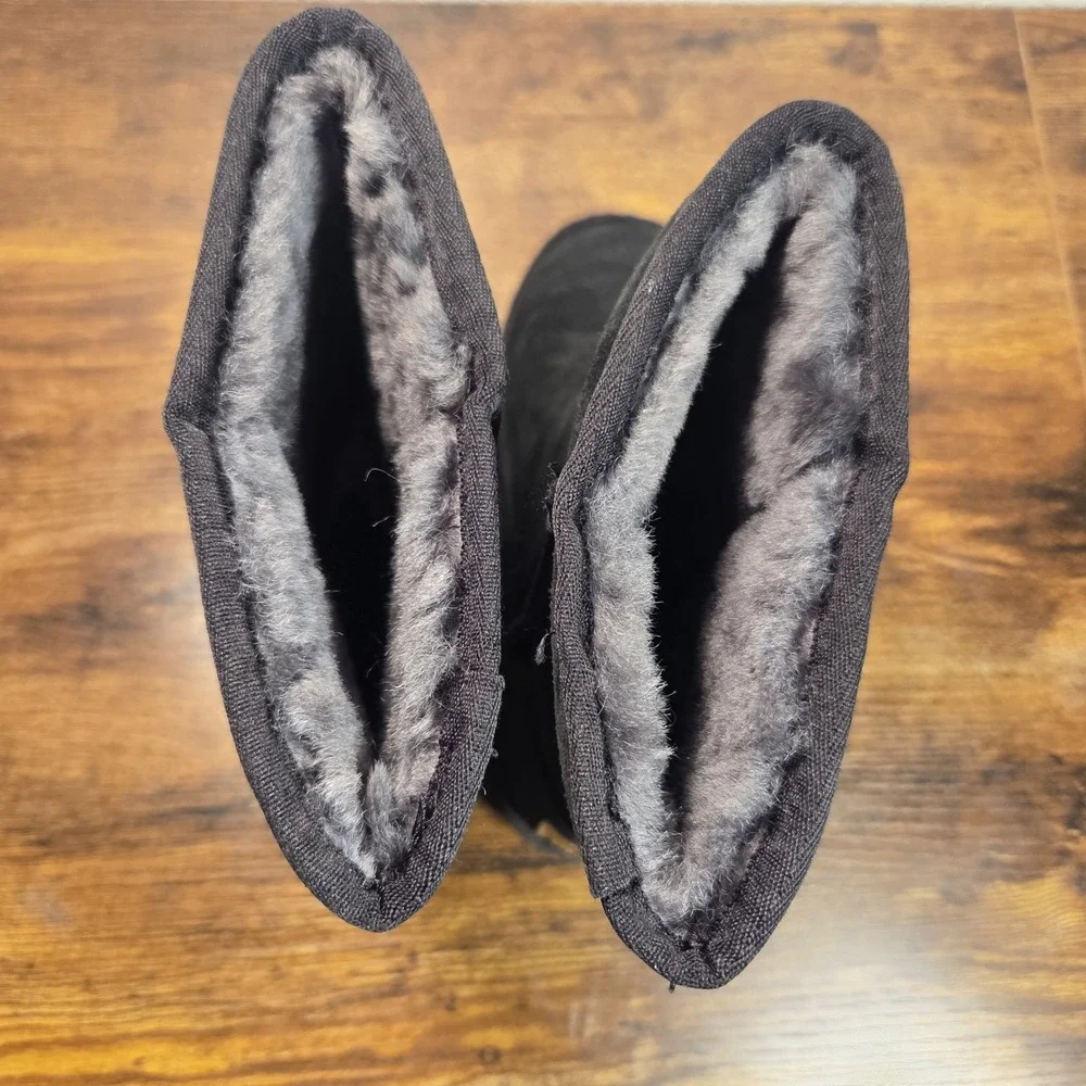 Lamo Mid Calf Boots Women Size 7 Black Suede Faux Fur Lined Winter Cozy Pull On
